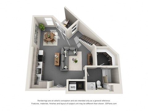 Floor plan for 1 bed, 1 bath, 881 sqft
